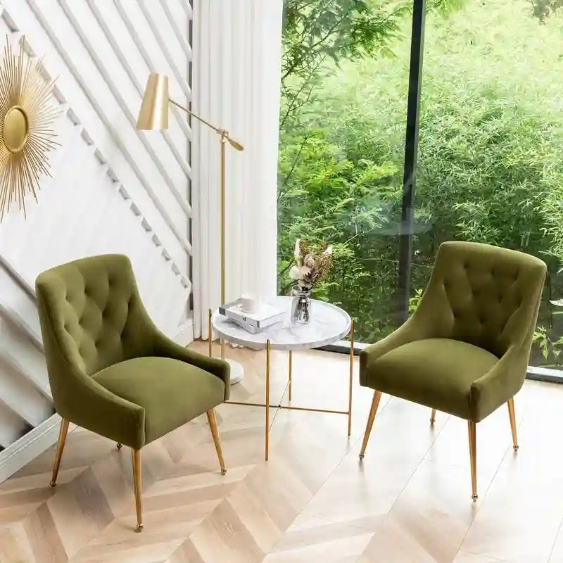 Velvet Dining Chair Set of 2, Tufted Back with Gold Ring Pull, Armless