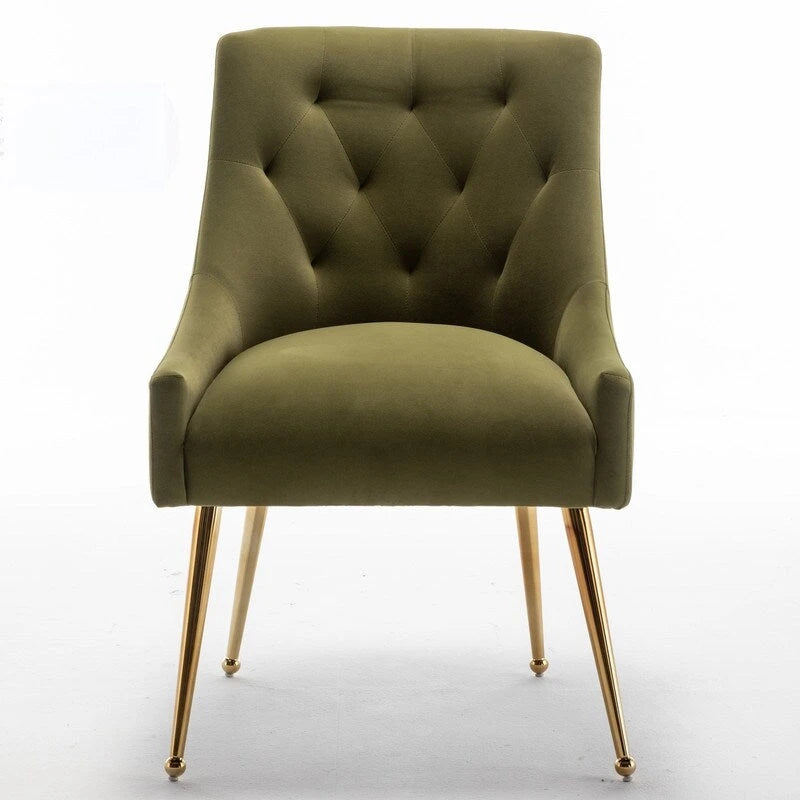 Velvet Dining Chair Set of 2, Tufted Back with Gold Ring Pull, Armless
