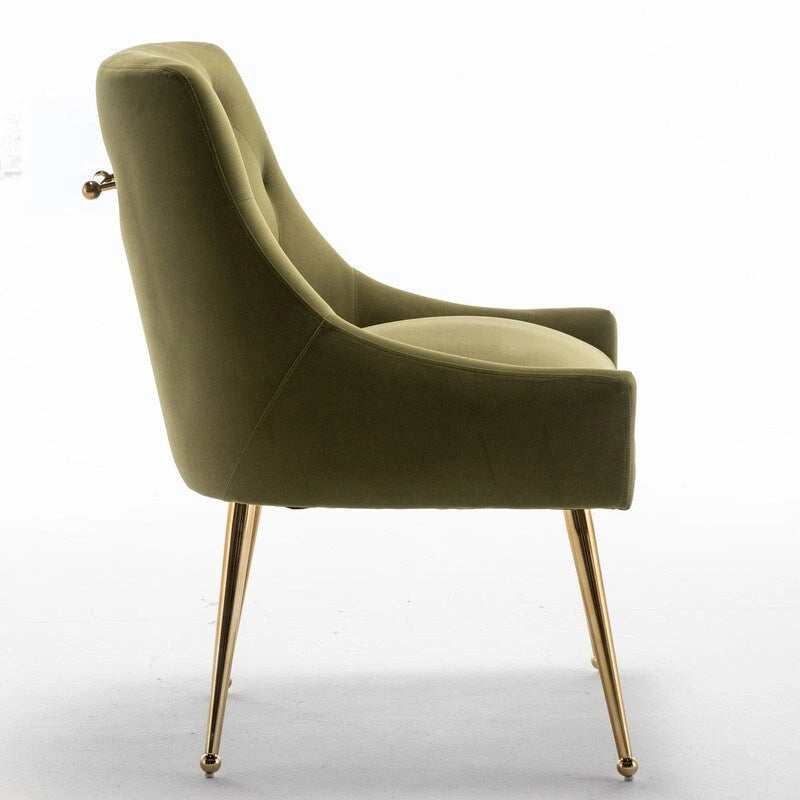 Velvet Dining Chair Set of 2, Tufted Back with Gold Ring Pull, Armless