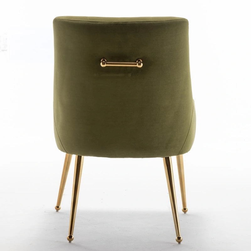 Velvet Dining Chair Set of 2, Tufted Back with Gold Ring Pull, Armless