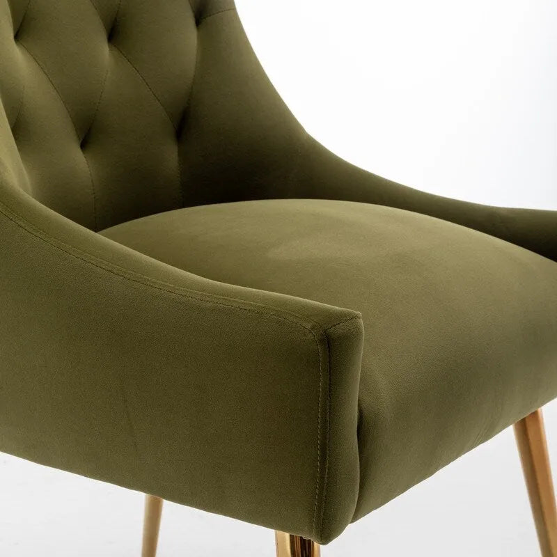 Velvet Dining Chair Set of 2, Tufted Back with Gold Ring Pull, Armless