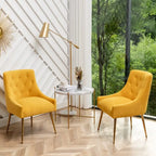 Velvet Dining Chair Set of 2, Tufted Back with Gold Ring Pull, Armless