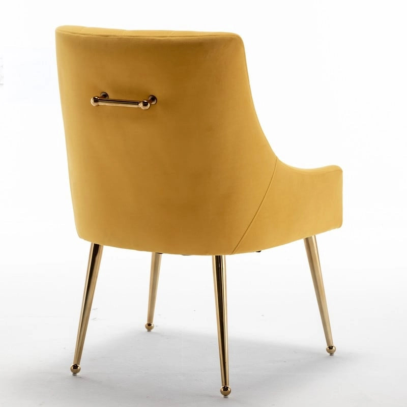 Velvet Dining Chair Set of 2, Tufted Back with Gold Ring Pull, Armless