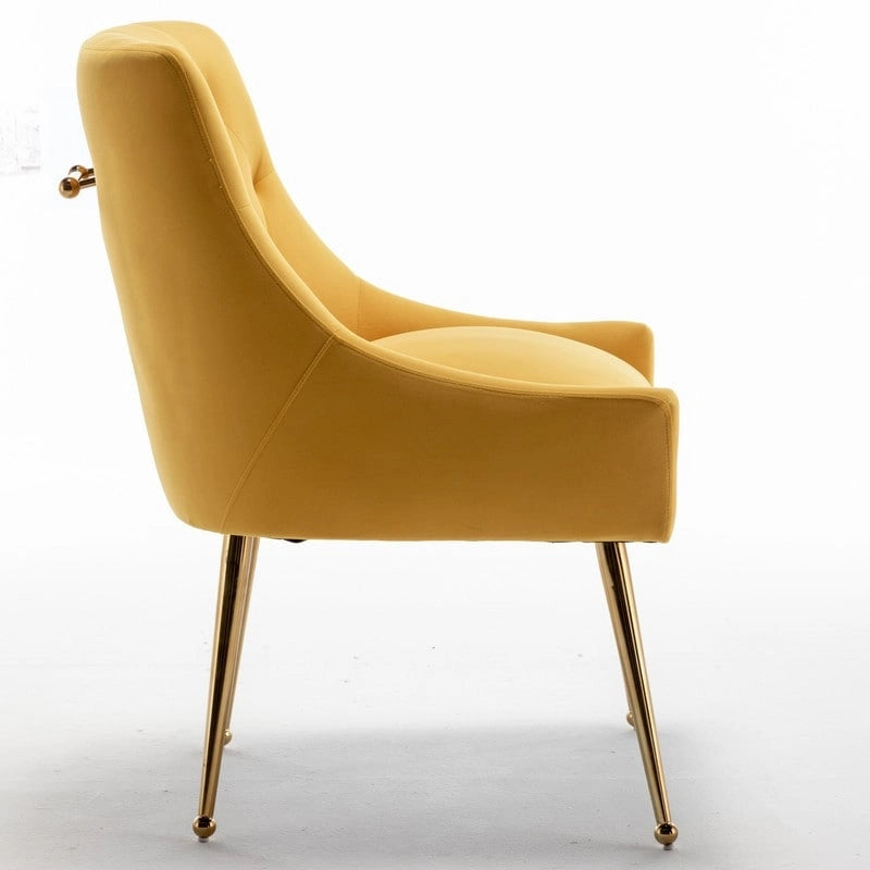 Velvet Dining Chair Set of 2, Tufted Back with Gold Ring Pull, Armless