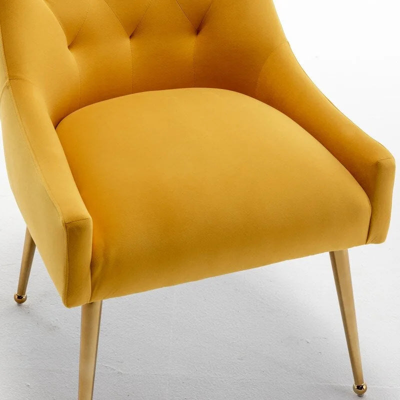 Velvet Dining Chair Set of 2, Tufted Back with Gold Ring Pull, Armless