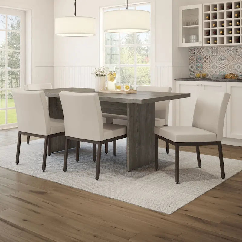 Greyish-Brown & Light Grey 7-Piece Dining Set for 6, Modern Style