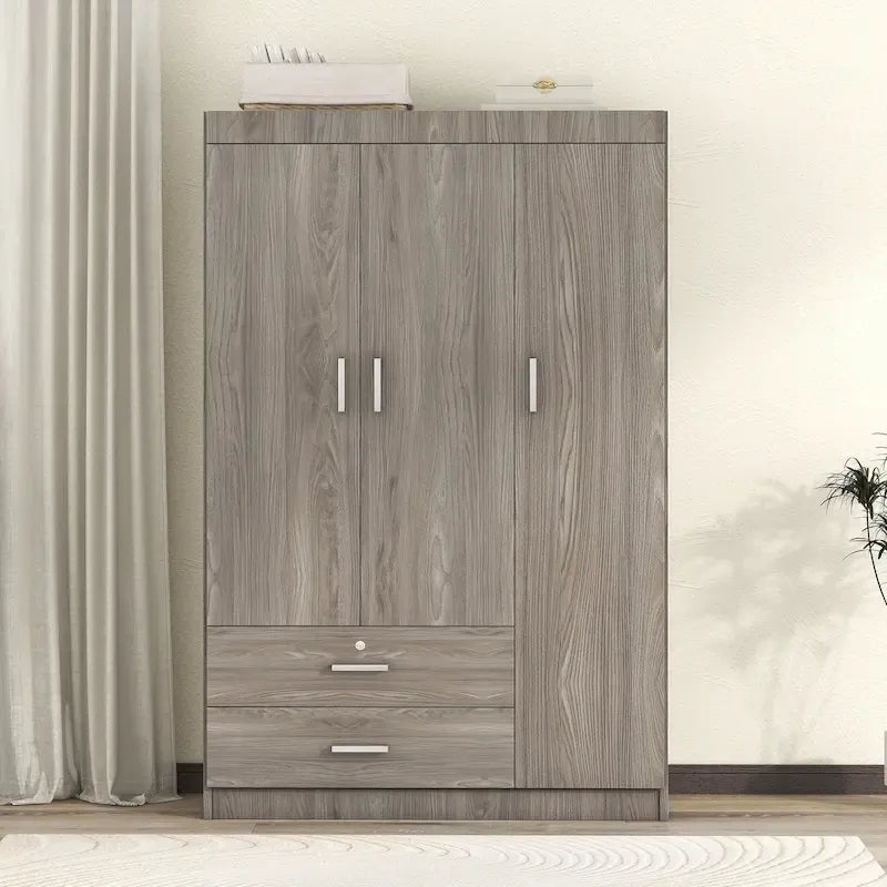 Armoire 3 portes blanche/grise avec 2 tiroirs, pour 1 personne