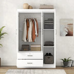 White / Grey 3-Door Wardrobe with 2 Drawers, for 1 Person