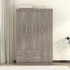 White / Grey 3-Door Wardrobe with 2 Drawers, for 1 Person