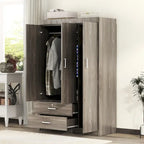 White / Grey 3-Door Wardrobe with 2 Drawers, for 1 Person