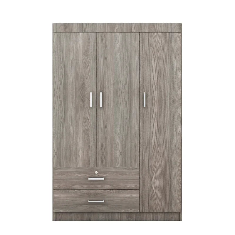 White / Grey 3-Door Wardrobe with 2 Drawers, for 1 Person