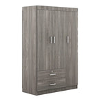 White / Grey 3-Door Wardrobe with 2 Drawers, for 1 Person