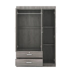 White / Grey 3-Door Wardrobe with 2 Drawers, for 1 Person