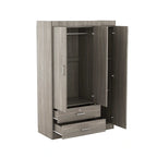 White / Grey 3-Door Wardrobe with 2 Drawers, for 1 Person
