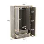 White / Grey 3-Door Wardrobe with 2 Drawers, for 1 Person