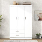 White / Grey 3-Door Wardrobe with 2 Drawers, for 1 Person