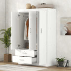 White / Grey 3-Door Wardrobe with 2 Drawers, for 1 Person