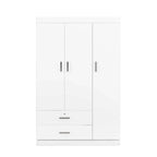 White / Grey 3-Door Wardrobe with 2 Drawers, for 1 Person