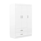 White / Grey 3-Door Wardrobe with 2 Drawers, for 1 Person