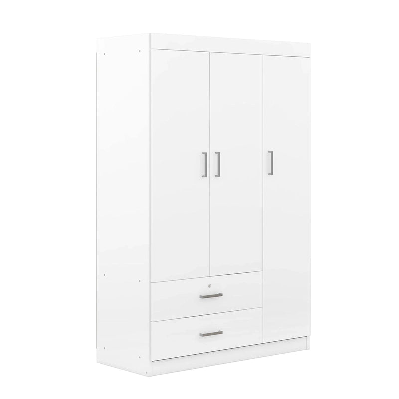 White / Grey 3-Door Wardrobe with 2 Drawers, for 1 Person