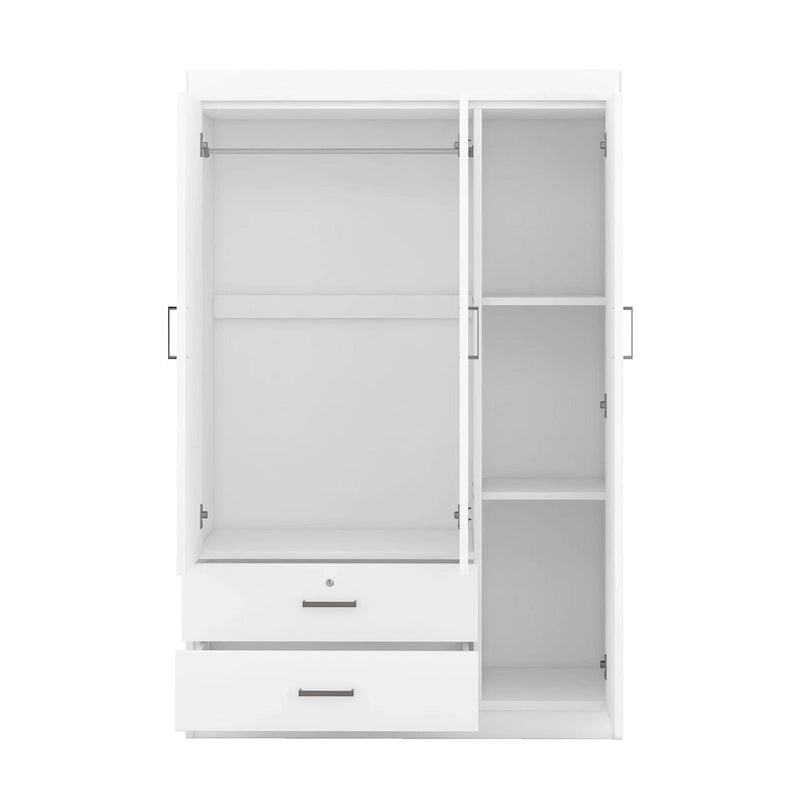 White / Grey 3-Door Wardrobe with 2 Drawers, for 1 Person