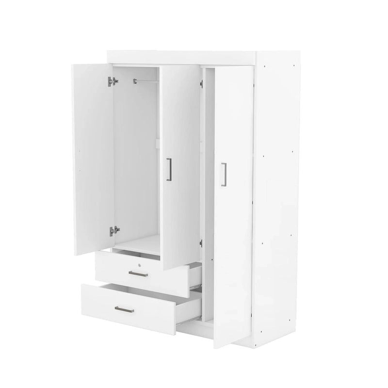 White / Grey 3-Door Wardrobe with 2 Drawers, for 1 Person