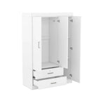 White / Grey 3-Door Wardrobe with 2 Drawers, for 1 Person