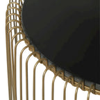 Gold Iron Round End Tables with Black Glass Top, Set of 2