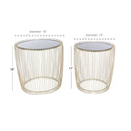 Gold Iron Round End Tables with Black Glass Top, Set of 2