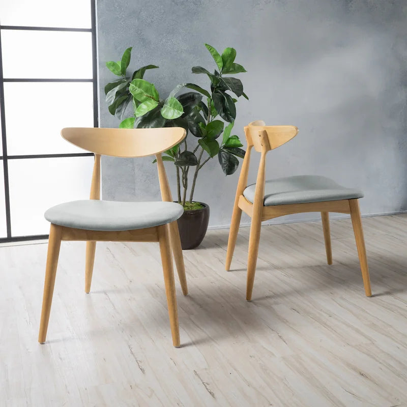 Chaise de salle à manger Mid-Century Modern, structure chêne/noyer, tissu gris/beige, lot de 2