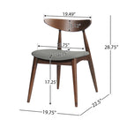 Mid-Century Modern Dining Chair, Oak/Walnut Frame, Grey/Beige Fabric, Set of 2