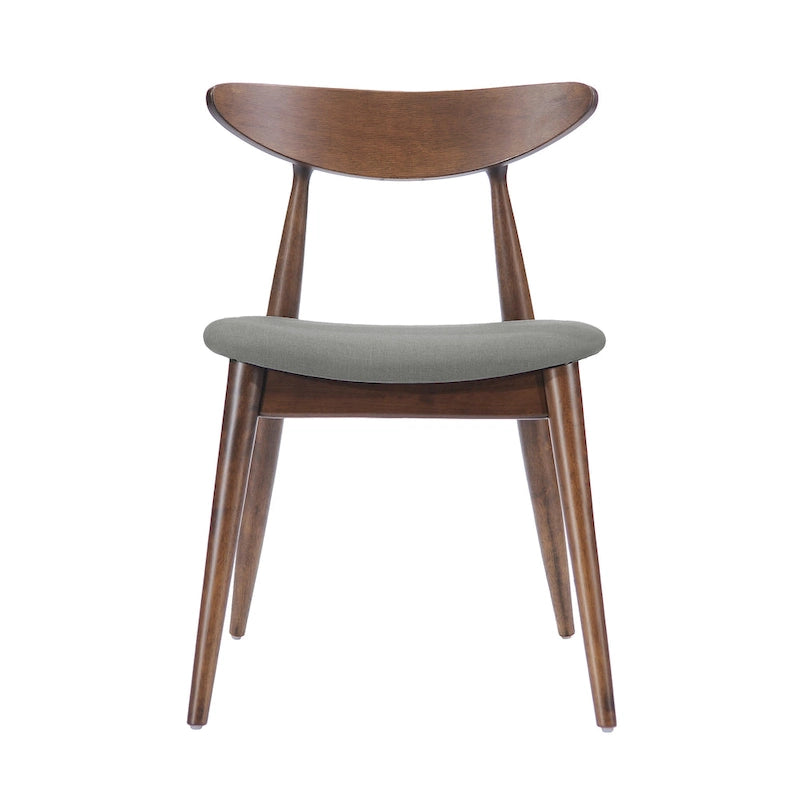 Mid-Century Modern Dining Chair, Oak/Walnut Frame, Grey/Beige Fabric, Set of 2