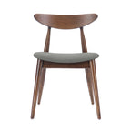 Mid-Century Modern Dining Chair, Oak/Walnut Frame, Grey/Beige Fabric, Set of 2