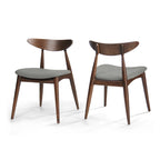 Mid-Century Modern Dining Chair, Oak/Walnut Frame, Grey/Beige Fabric, Set of 2
