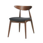 Mid-Century Modern Dining Chair, Oak/Walnut Frame, Grey/Beige Fabric, Set of 2