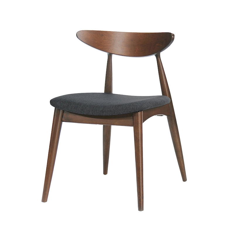 Mid-Century Modern Dining Chair, Oak/Walnut Frame, Grey/Beige Fabric, Set of 2
