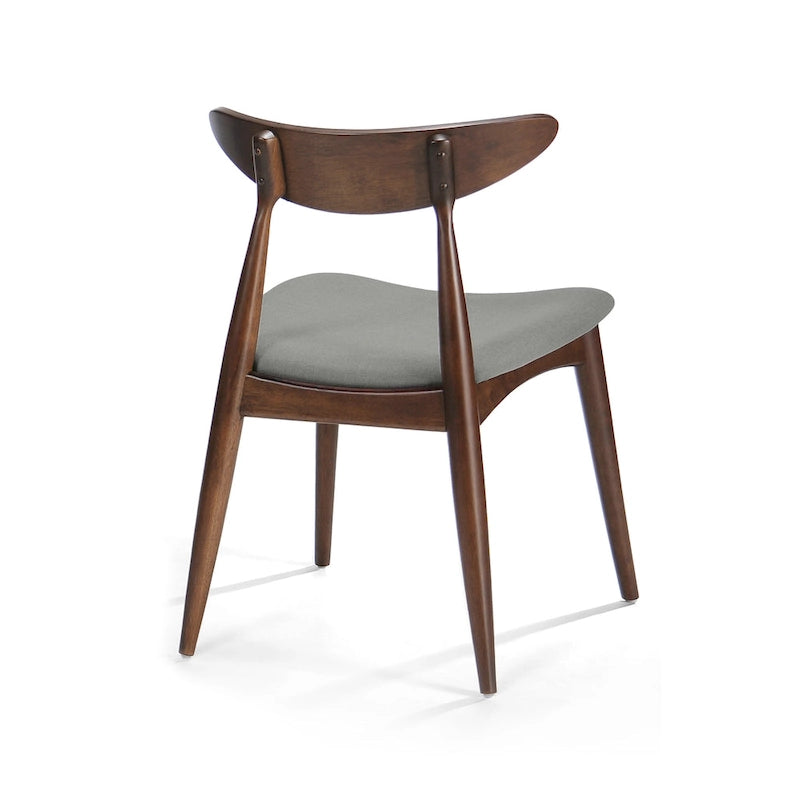 Mid-Century Modern Dining Chair, Oak/Walnut Frame, Grey/Beige Fabric, Set of 2