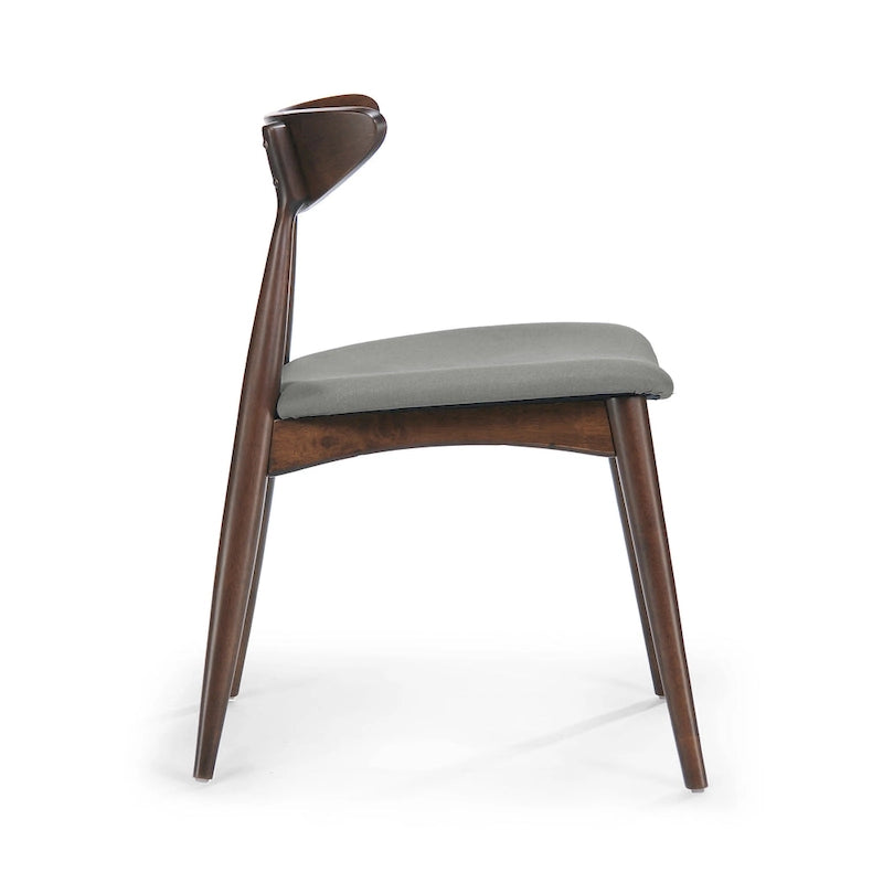Mid-Century Modern Dining Chair, Oak/Walnut Frame, Grey/Beige Fabric, Set of 2