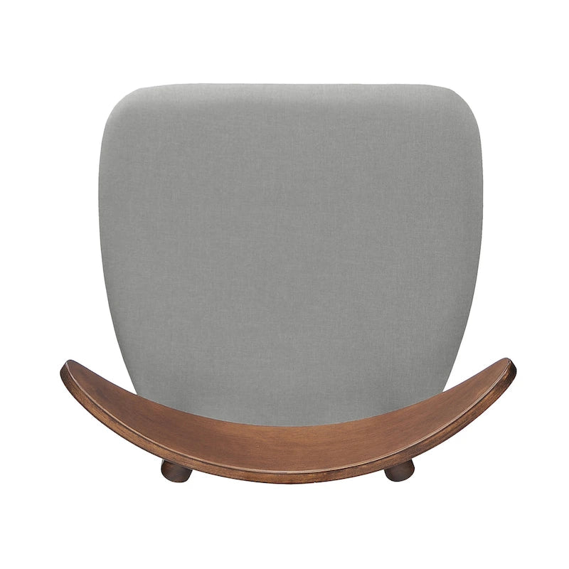 Mid-Century Modern Dining Chair, Oak/Walnut Frame, Grey/Beige Fabric, Set of 2