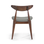 Mid-Century Modern Dining Chair, Oak/Walnut Frame, Grey/Beige Fabric, Set of 2