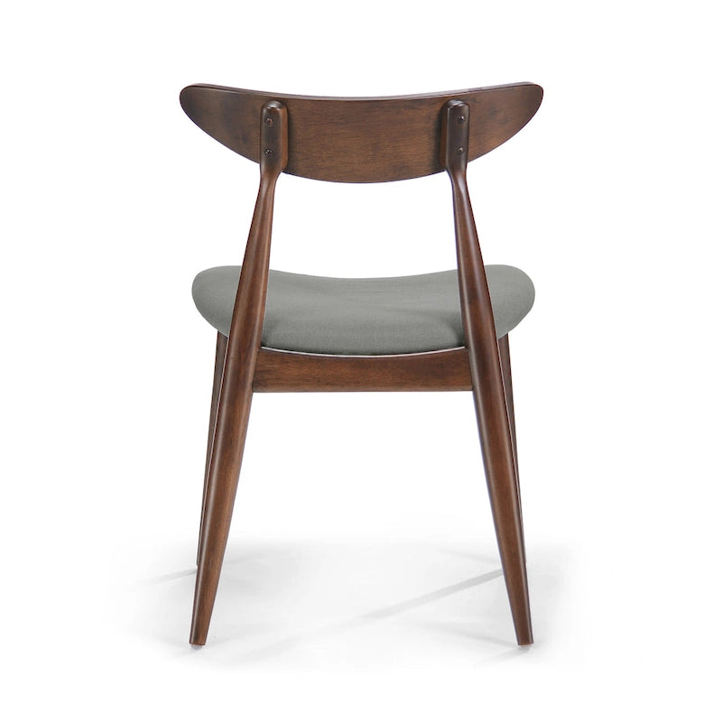 Mid-Century Modern Dining Chair, Oak/Walnut Frame, Grey/Beige Fabric, Set of 2