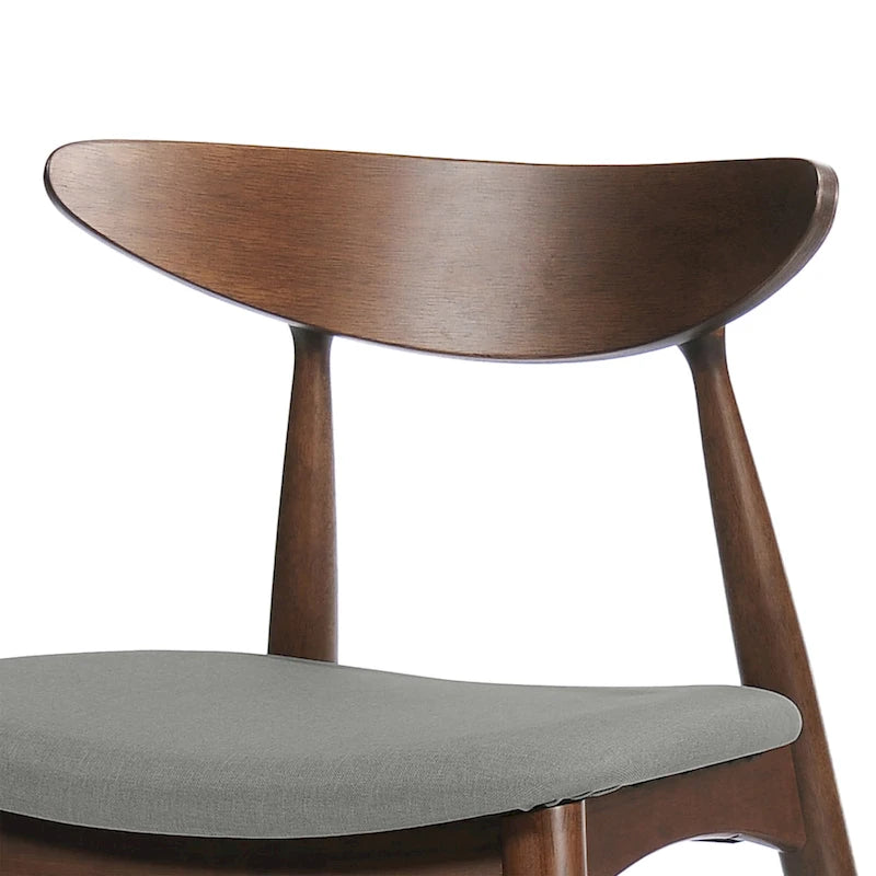 Mid-Century Modern Dining Chair, Oak/Walnut Frame, Grey/Beige Fabric, Set of 2
