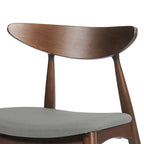 Mid-Century Modern Dining Chair, Oak/Walnut Frame, Grey/Beige Fabric, Set of 2