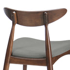 Mid-Century Modern Dining Chair, Oak/Walnut Frame, Grey/Beige Fabric, Set of 2