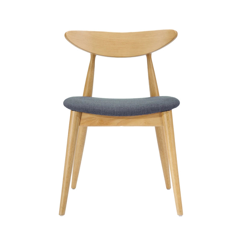 Mid-Century Modern Dining Chair, Oak/Walnut Frame, Grey/Beige Fabric, Set of 2