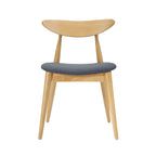Mid-Century Modern Dining Chair, Oak/Walnut Frame, Grey/Beige Fabric, Set of 2