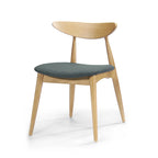Mid-Century Modern Dining Chair, Oak/Walnut Frame, Grey/Beige Fabric, Set of 2
