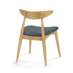 Mid-Century Modern Dining Chair, Oak/Walnut Frame, Grey/Beige Fabric, Set of 2