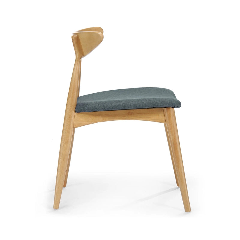 Mid-Century Modern Dining Chair, Oak/Walnut Frame, Grey/Beige Fabric, Set of 2