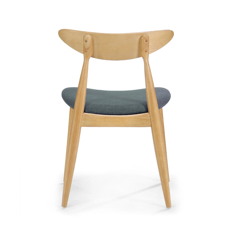 Mid-Century Modern Dining Chair, Oak/Walnut Frame, Grey/Beige Fabric, Set of 2
